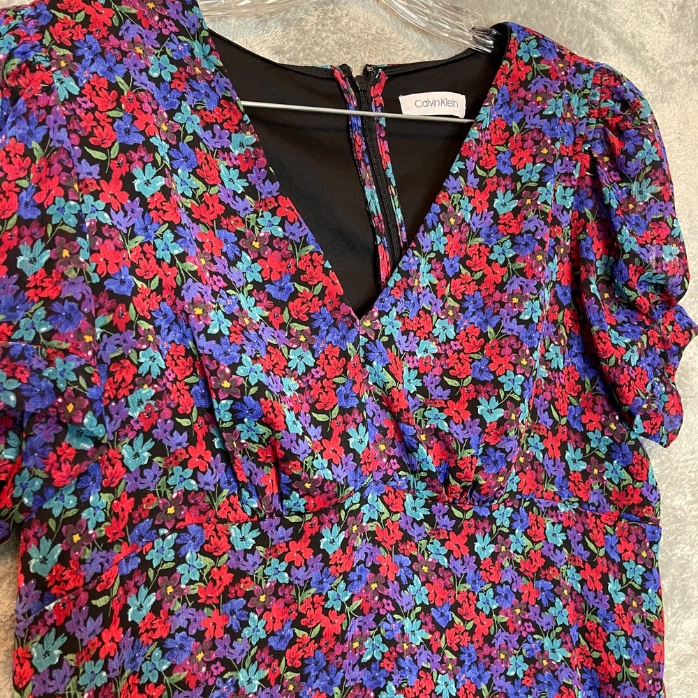 Calvin Klein Women Ditzy Floral Printed Chiffon Dress L* Summer Picnic Garden
